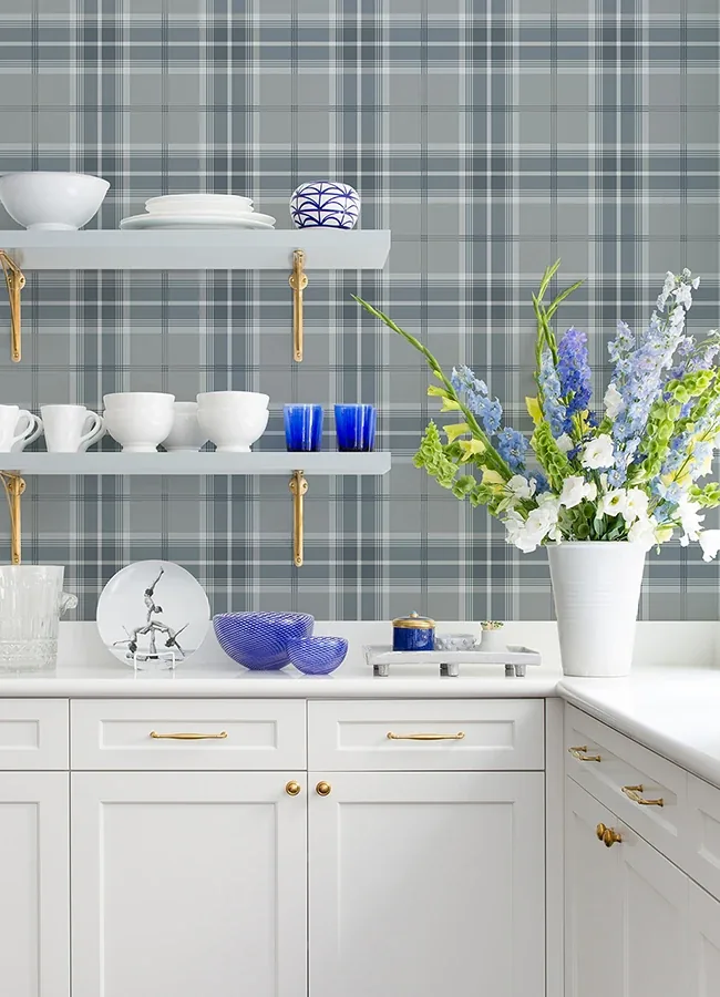 Brewster Home Fashions Sala Blue Plaid Wallpaper | Wallpaper Twins Brewster Home Fashions Sala Blue Plaid Wallpaper - SKU 2980-92120