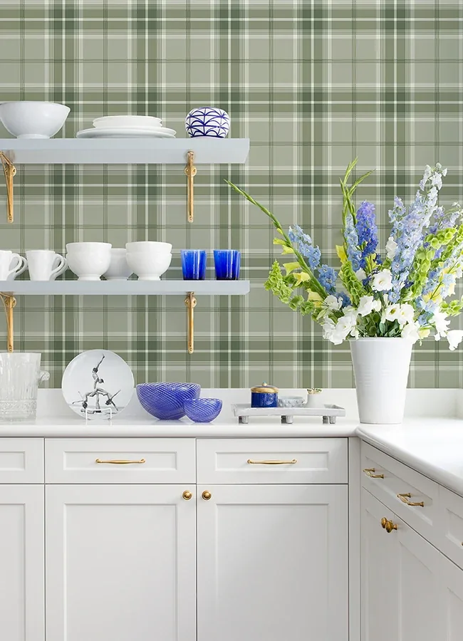Brewster Home Fashions Sala Green Plaid Wallpaper | Wallpaper Twins Brewster Home Fashions Sala Green Plaid Wallpaper - SKU 2980-92122