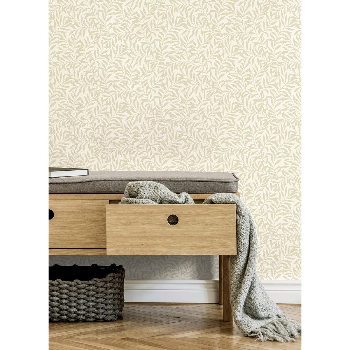 Brewster Home Fashions Salix Beige Leaf Wallpaper - SKU M1668