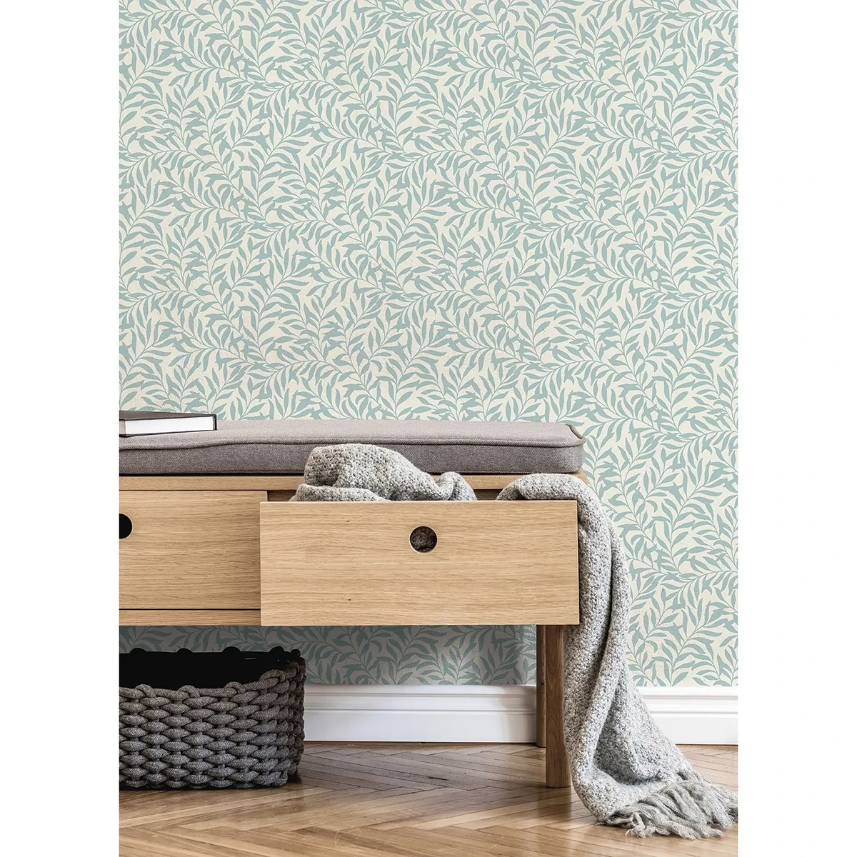 Brewster Home Fashions Salix Light Blue Leaf Wallpaper - SKU M1669
