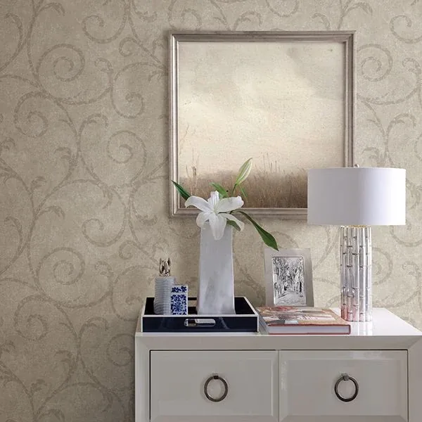 Brewster Home Fashions Sansa Khaki Plaster Scroll Wallpaper - SKU 2830-2737