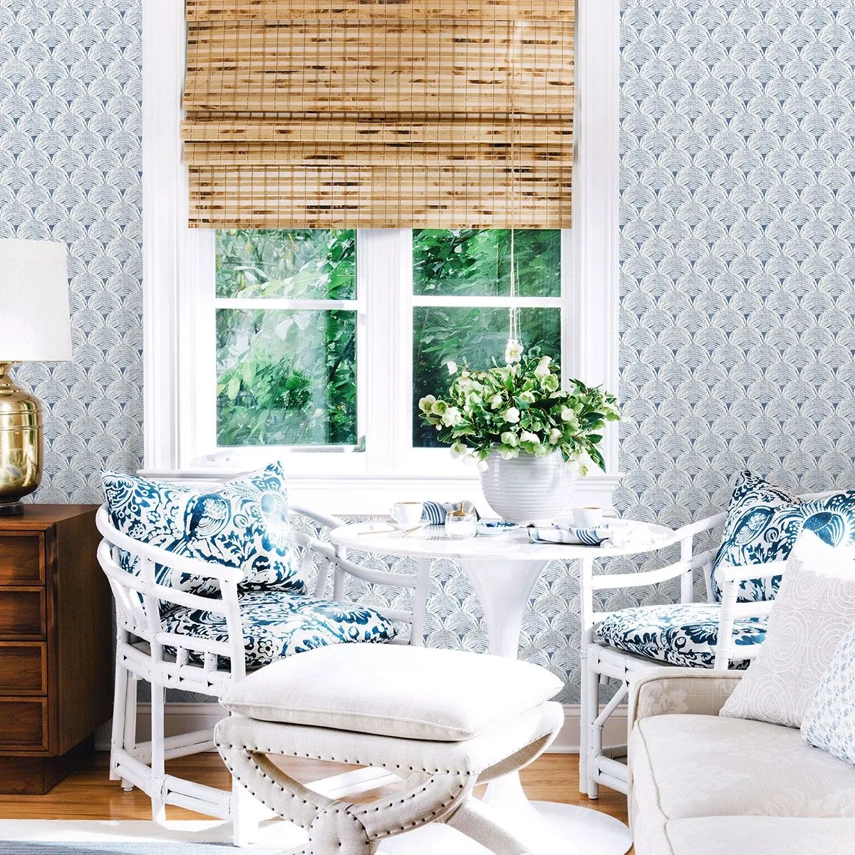 Brewster Home Fashions Santiago Blue Scalloped Wallpaper - SKU 3120-13654