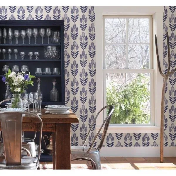 Brewster Home Fashions Scandinavian Blue Print Tulip Wallpaper | Wallpaper Twins Brewster Home Fashions Scandinavian Blue Print Tulip Wallpaper - SKU 2535-20652