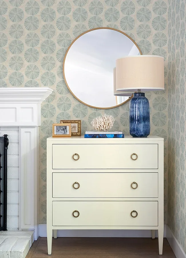 Brewster Home Fashions Sea Biscuit Aqua Sand Dollar Wallpaper | Wallpaper Twins Brewster Home Fashions Sea Biscuit Aqua Sand Dollar Wallpaper - SKU 4071-71028