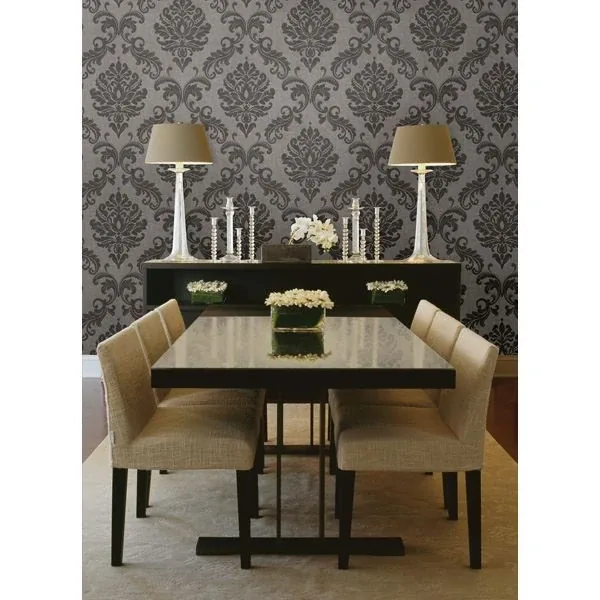 Brewster Home Fashions Sebastion Grey Damask Wallpaper - SKU 450-67362