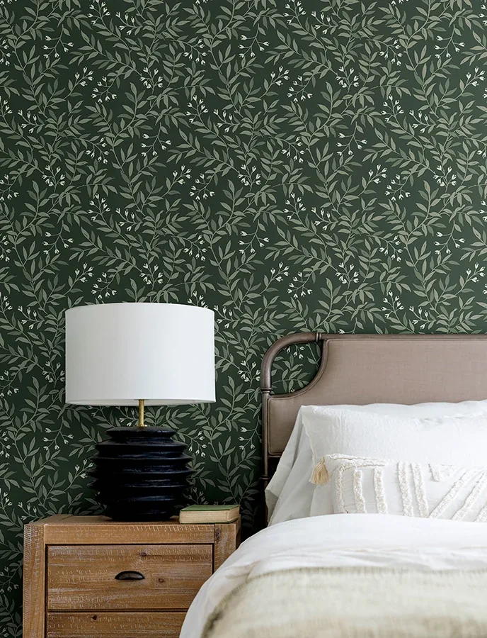 Brewster Home Fashions Senna Evergreen Budding Vines Wallpaper - SKU 4134-72518