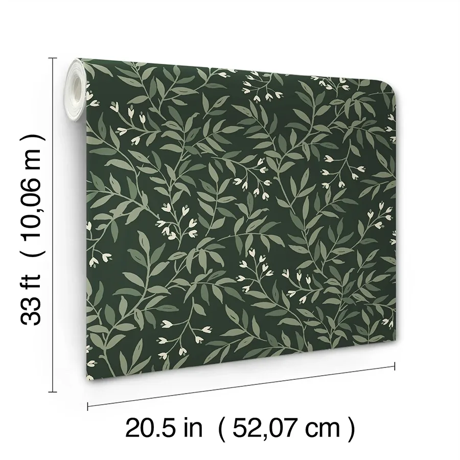 Brewster Home Fashions Senna Evergreen Budding Vines Wallpaper - SKU 4134-72518
