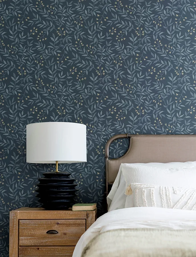 Brewster Home Fashions Senna Navy Budding Vines Wallpaper - SKU 4134-72520