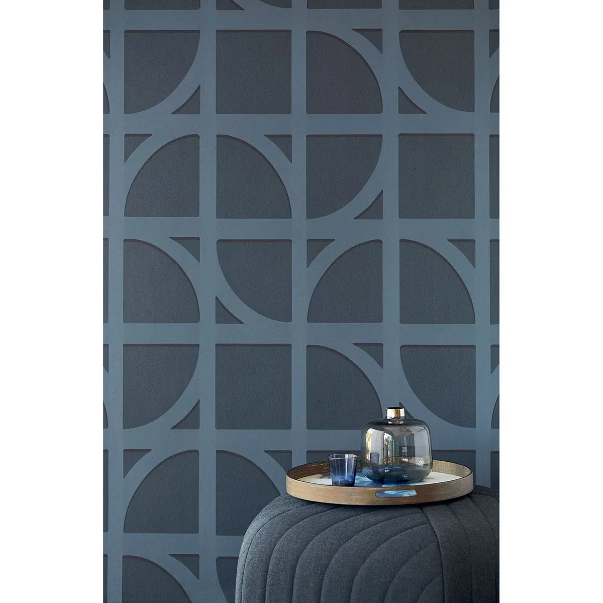 Brewster Home Fashions Shapes Dark Blue Curved Trellis Wallpaper - SKU 395805
