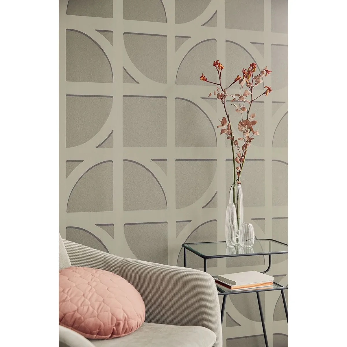 Brewster Home Fashions Shapes Dark Grey Curved Trellis Wallpaper - SKU 395804