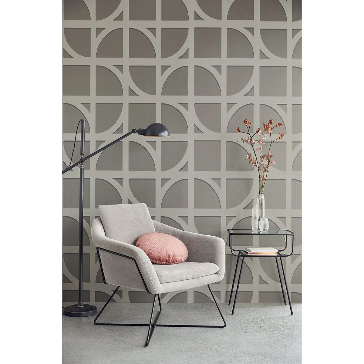 Brewster Home Fashions Shapes Dark Grey Curved Trellis Wallpaper - SKU 395804