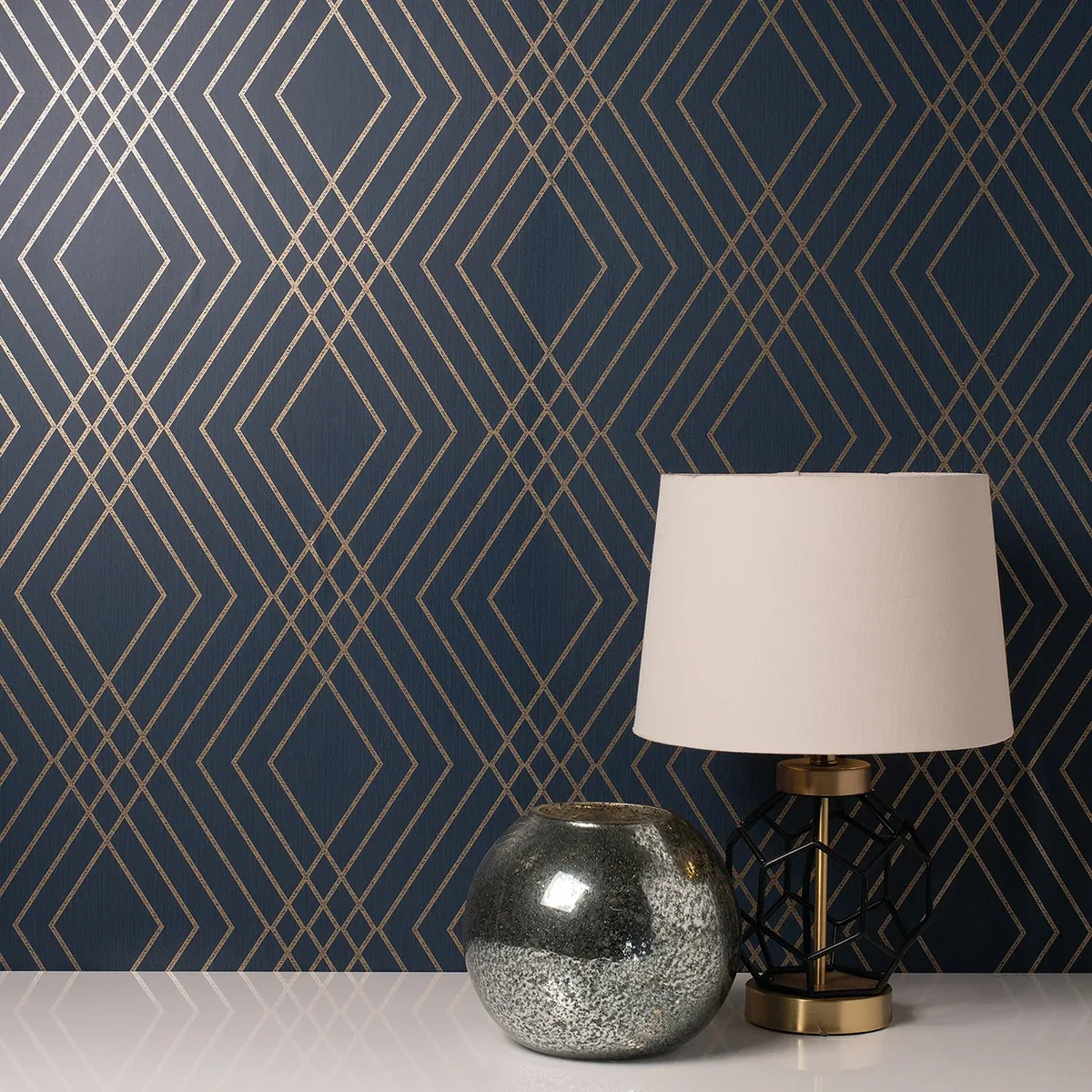 Brewster Home Fashions Shard Navy Trellis Wallpaper - SKU FD42605
