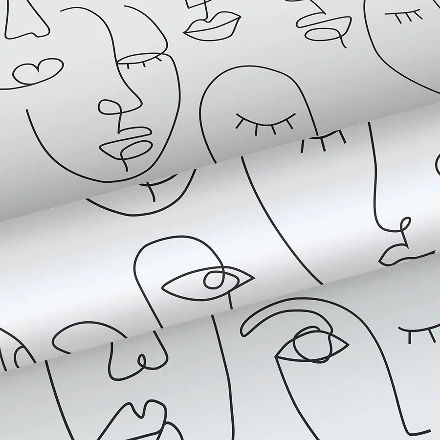 Brewster Home Fashions Sharona White Line Art Faces Wallpaper - SKU DD139145