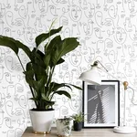 Brewster Home Fashions Sharona White Line Art Faces Wallpaper - SKU DD139145