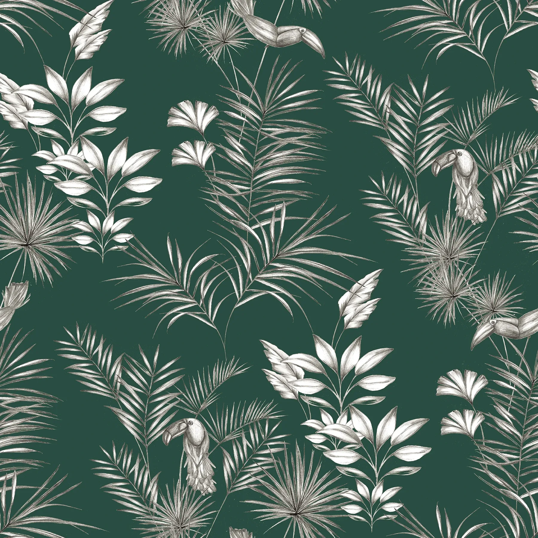 WLD53111W | Shelly Green Toucan Toile Wallpaper