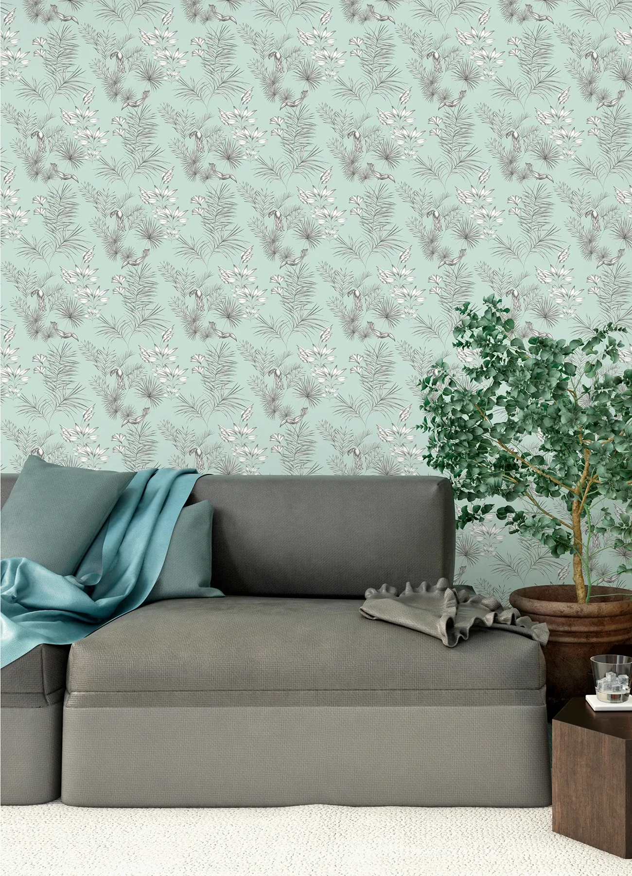 Brewster Home Fashions Shelly Mint Toucan Toile Wallpaper - SKU WLD53113W