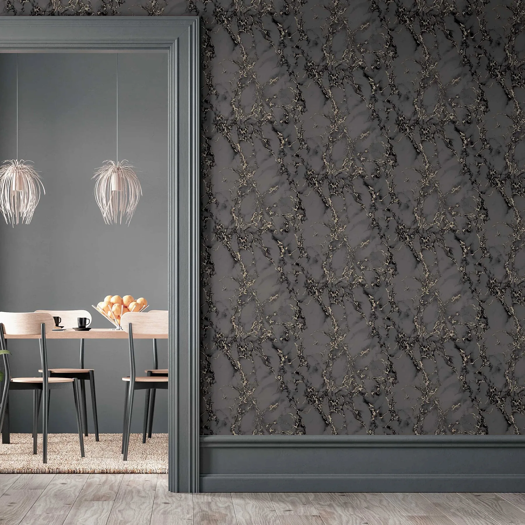 Brewster Home Fashions Siward Charcoal Metallic Marble Wallpaper - SKU AH296702