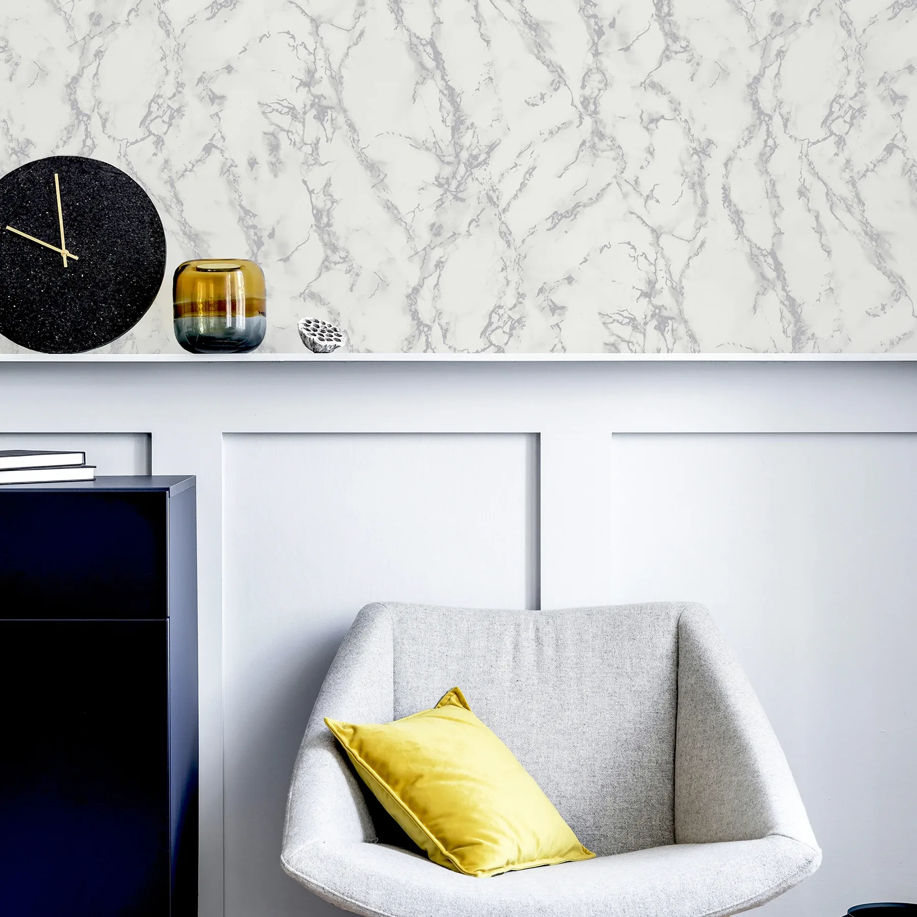 Brewster Home Fashions Siward White Metallic Marble Wallpaper - SKU AH296701