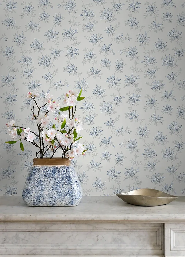 Brewster Home Fashions Sofiane Blue Botanical Trail Wallpaper | Wallpaper Twins Brewster Home Fashions Sofiane Blue Botanical Trail Wallpaper - SKU 4072-70039
