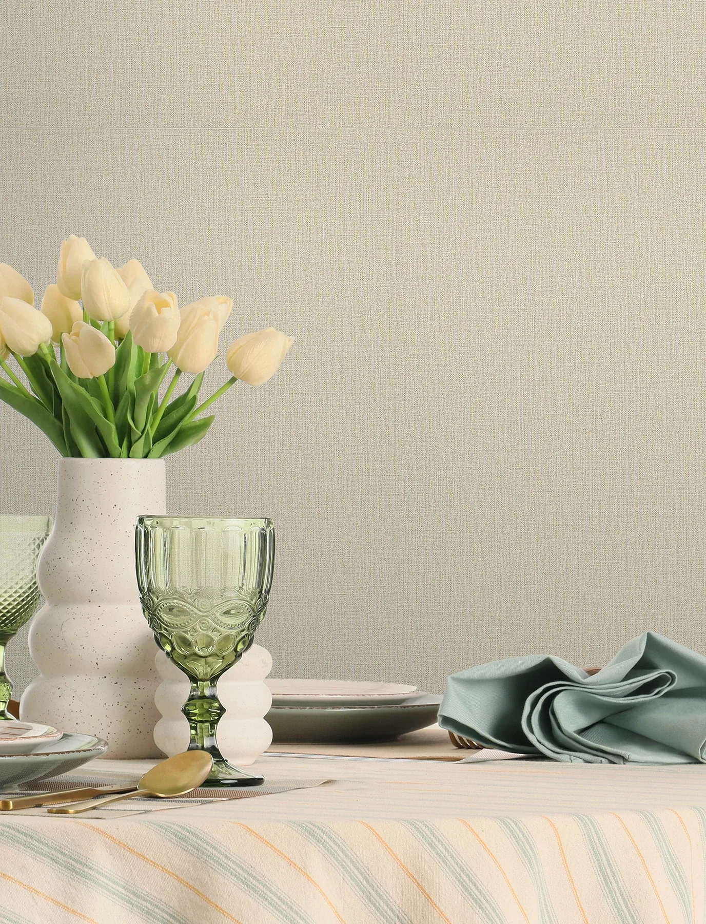 Brewster Home Fashions Sonia Beige Faux Linen Wallpaper - SKU 4191-83035