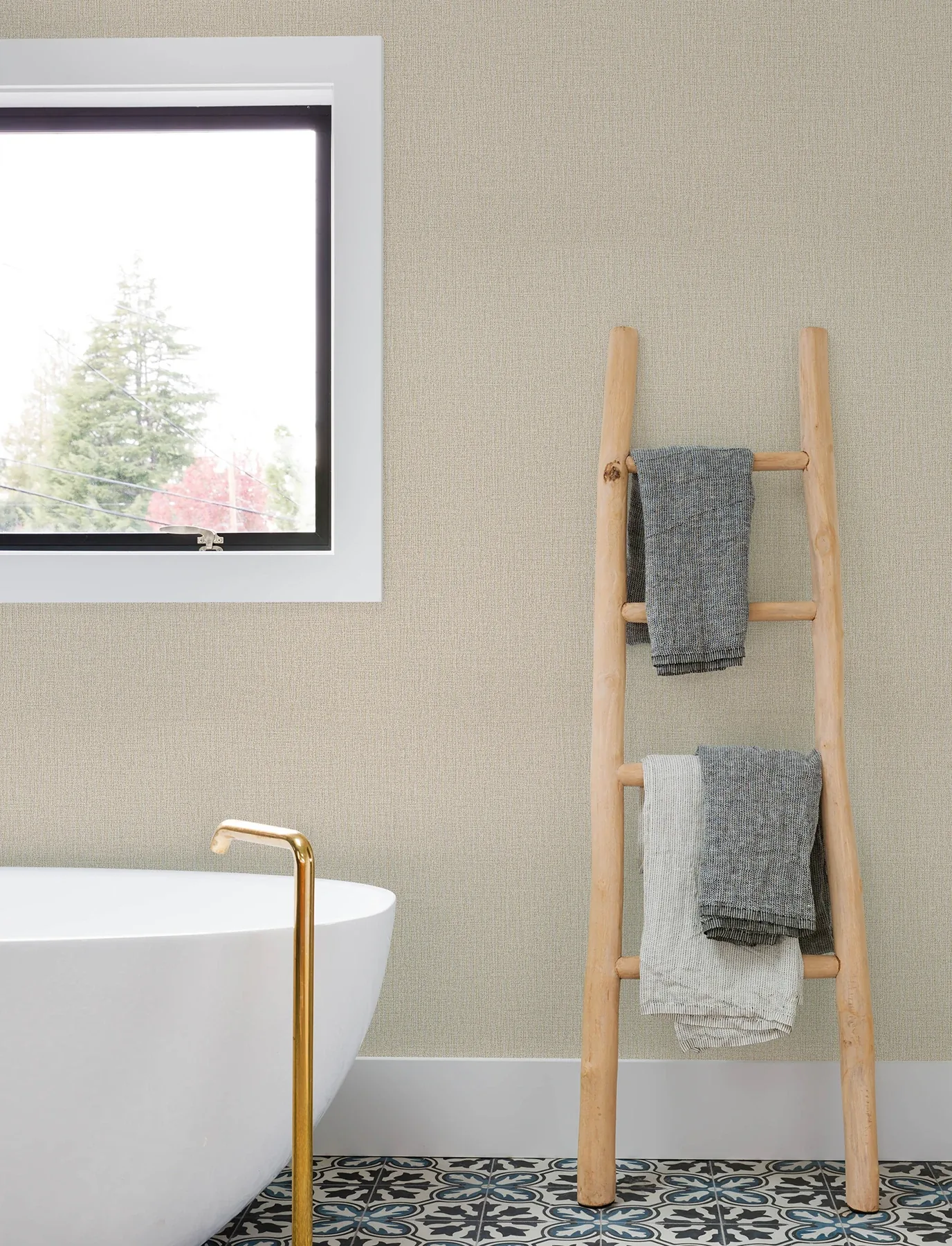 Brewster Home Fashions Sonia Beige Faux Linen Wallpaper - SKU 4191-83035