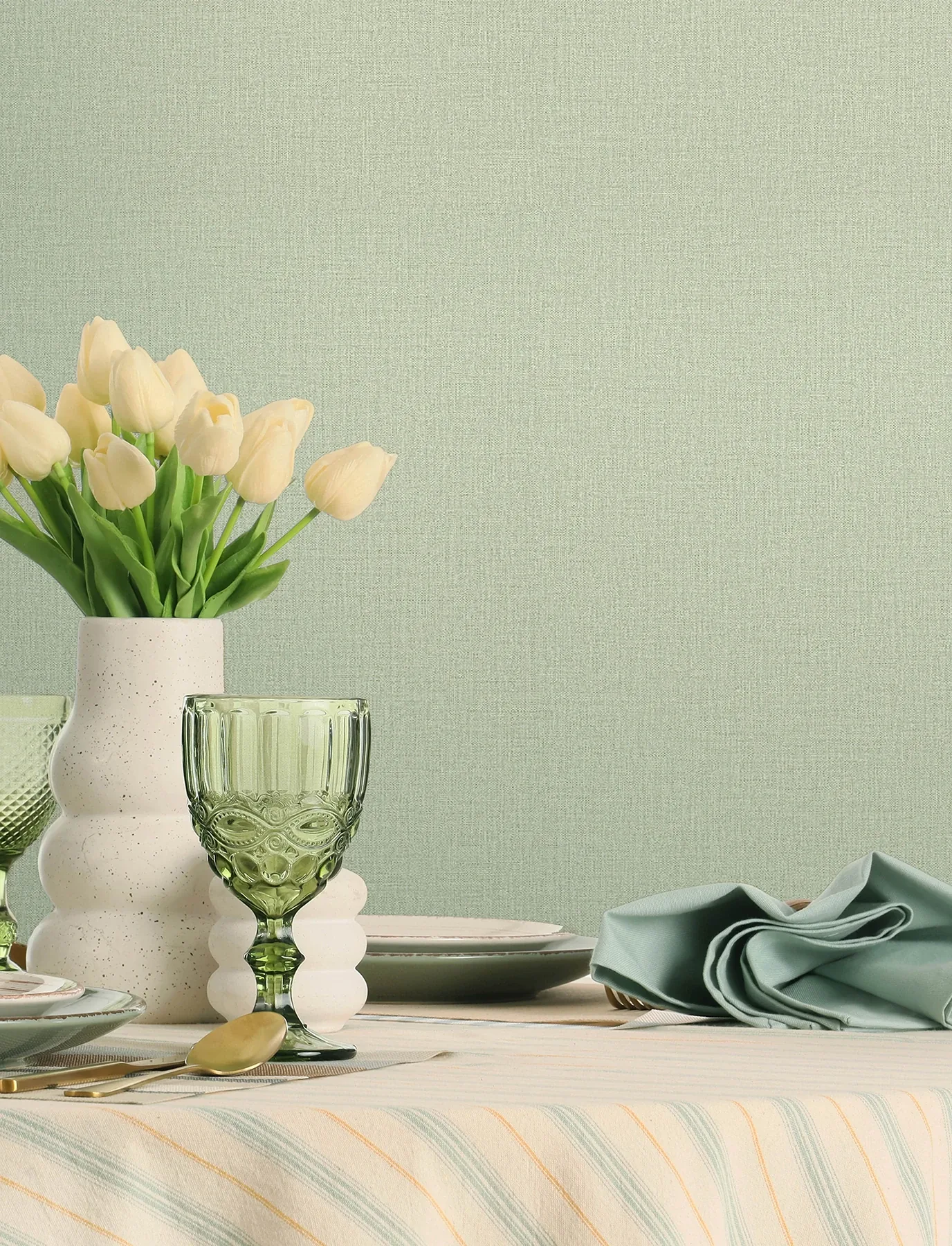 Brewster Home Fashions Sonia Light Green Faux Linen Wallpaper | Wallpaper Twins Brewster Home Fashions Sonia Light Green Faux Linen Wallpaper - SKU 4191-83036