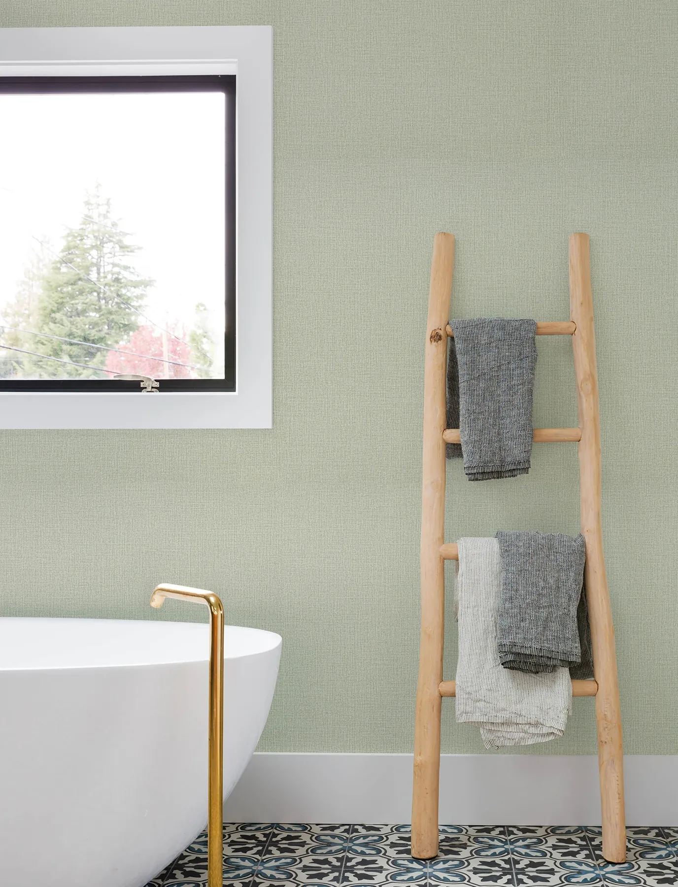 Brewster Home Fashions Sonia Light Green Faux Linen Wallpaper | Wallpaper Twins Brewster Home Fashions Sonia Light Green Faux Linen Wallpaper - SKU 4191-83036