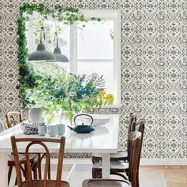 Brewster Home Fashions Sonoma Black Spanish Tile Wallpaper - SKU 3117-12331
