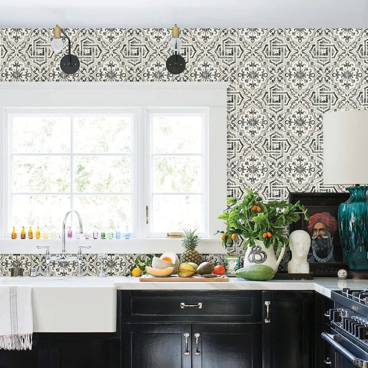 Brewster Home Fashions Sonoma Black Spanish Tile Wallpaper - SKU 3123-12331