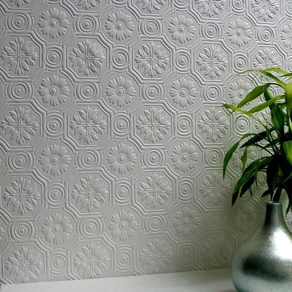 Brewster Home Fashions Spencer White Paintable Supaglypta Wallpaper - SKU 437-RD0151