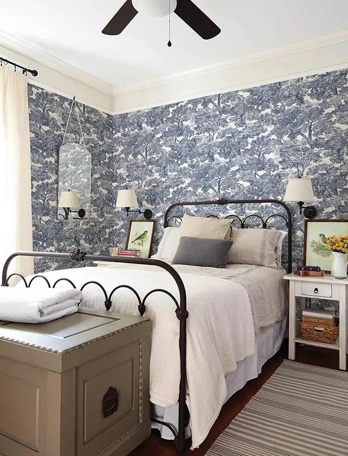 Brewster Home Fashions Spinney Blue Toile Wallpaper - SKU 4134-72559