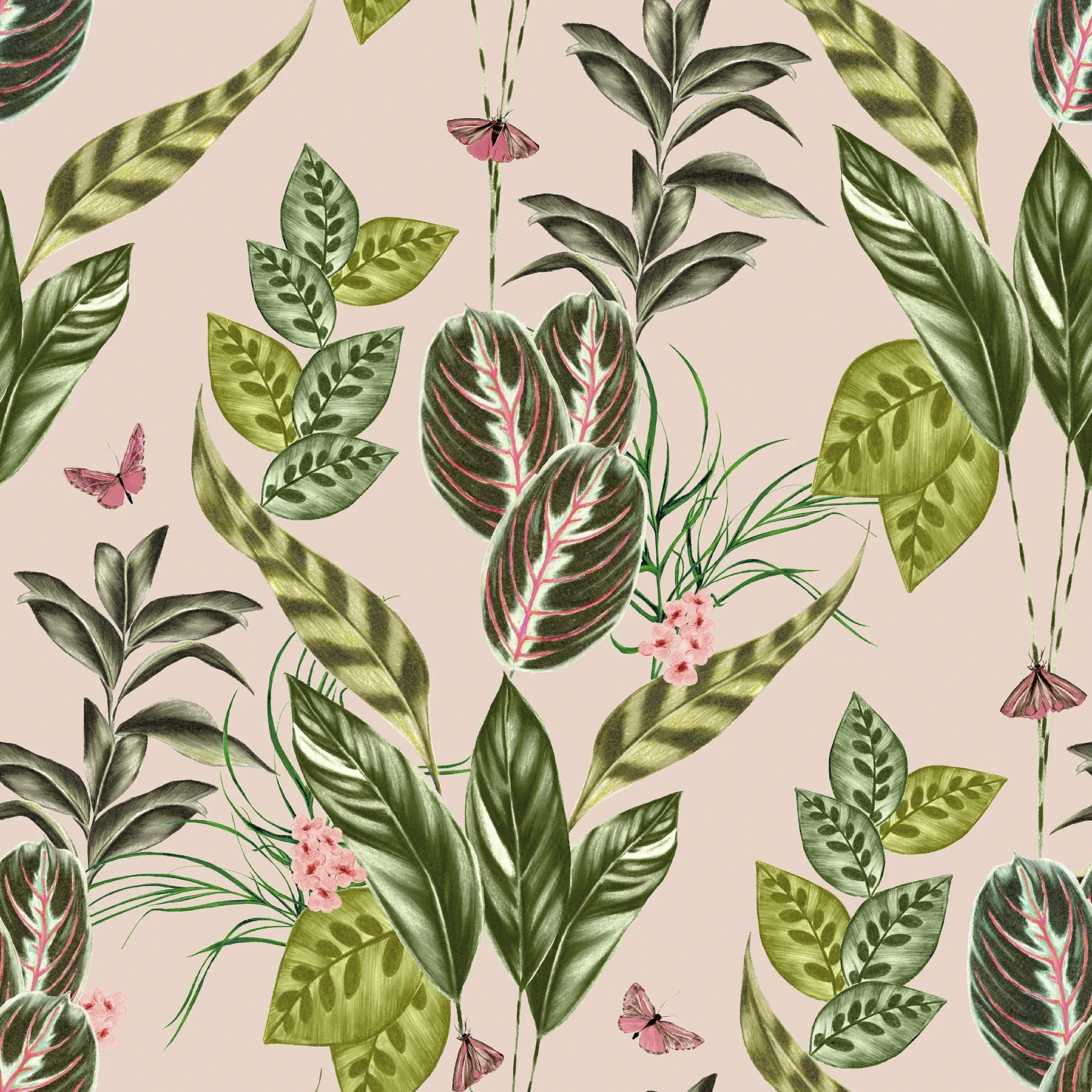 WLD53121W | Spirit Light Pink Tropical Foliage Wallpaper