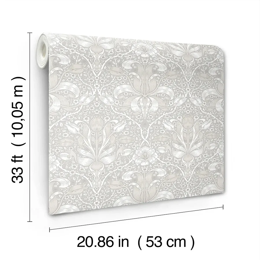 Brewster Home Fashions Spring Thicket Dove Tulip Damask Wallpaper | Wallpaper Twins Brewster Home Fashions Spring Thicket Dove Tulip Damask Wallpaper - SKU 4171-82065