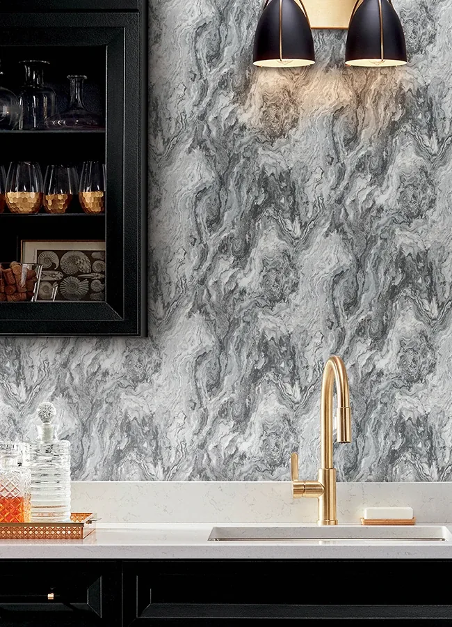 Brewster Home Fashions Star Charcoal Marble Wallpaper - SKU 4168-15533