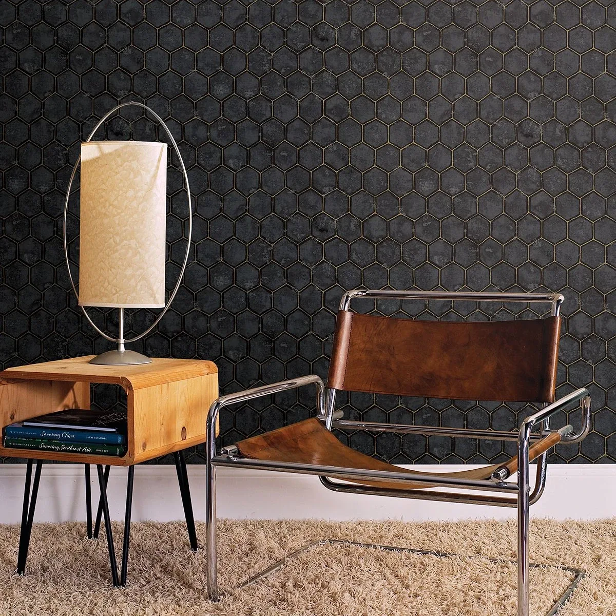 Brewster Home Fashions Starling Charcoal Honeycomb Wallpaper | Wallpaper Twins Brewster Home Fashions Starling Charcoal Honeycomb Wallpaper - SKU 2927-00403