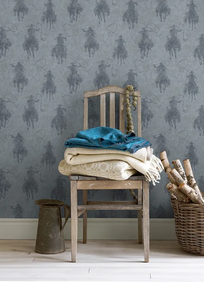 Brewster Home Fashions Stockman Silhouette Blue Wallpaper | Wallpaper Twins Brewster Home Fashions Stockman Silhouette Blue Wallpaper - SKU 4142-72637