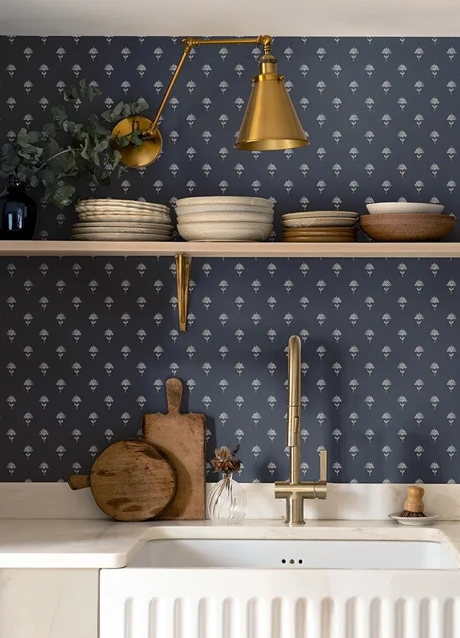 Brewster Home Fashions Surdiva Indigo Floral Fan Wallpaper | Wallpaper Twins Brewster Home Fashions Surdiva Indigo Floral Fan Wallpaper - SKU 4148-27461