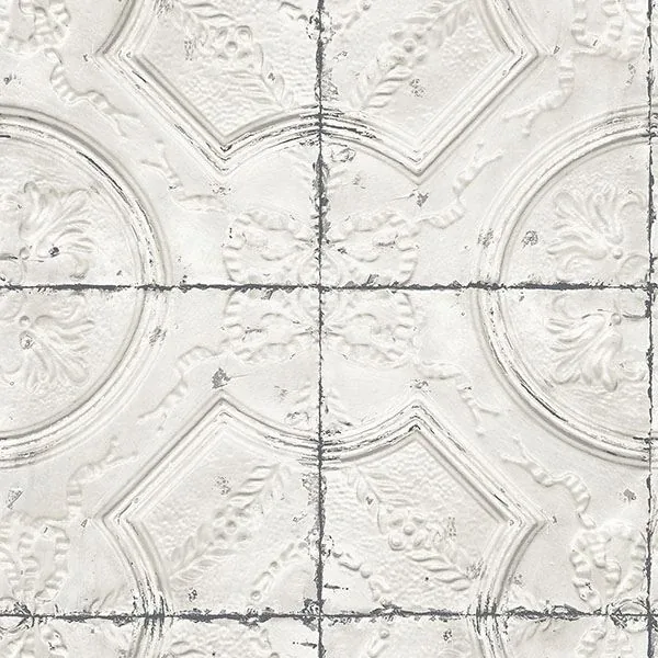 Brewster Home Fashions Susanna Off White Vintage Tin Tile Wallpaper - SKU 3115-12431