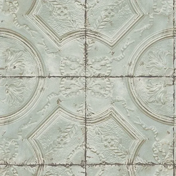 3115-12432 | Susanna Teal Vintage Tin Tile Wallpaper