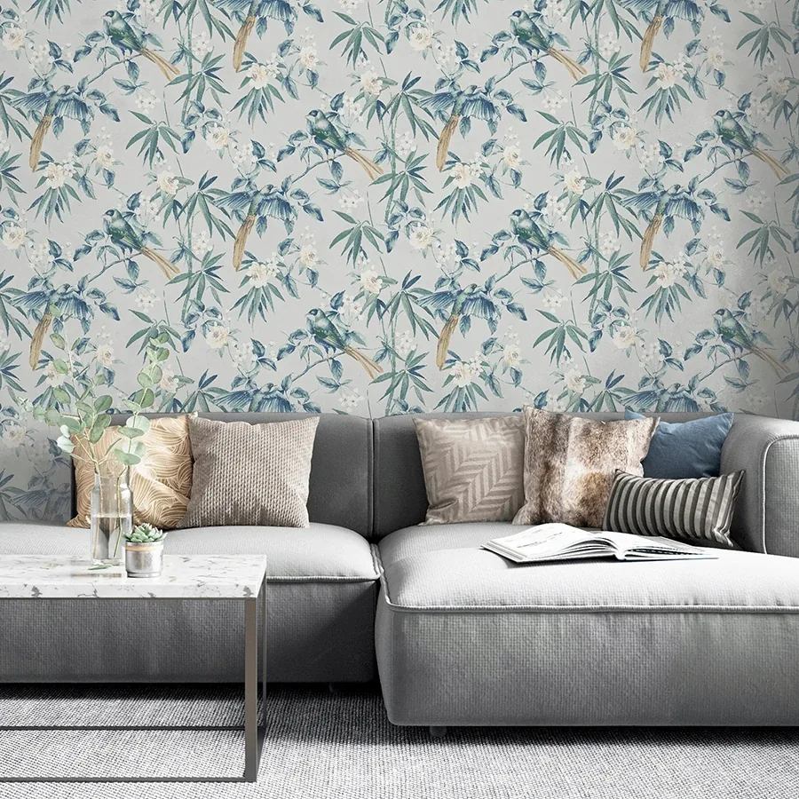 Brewster Home Fashions Suzume Teal Birds and Blooms Wallpaper - SKU AH924500