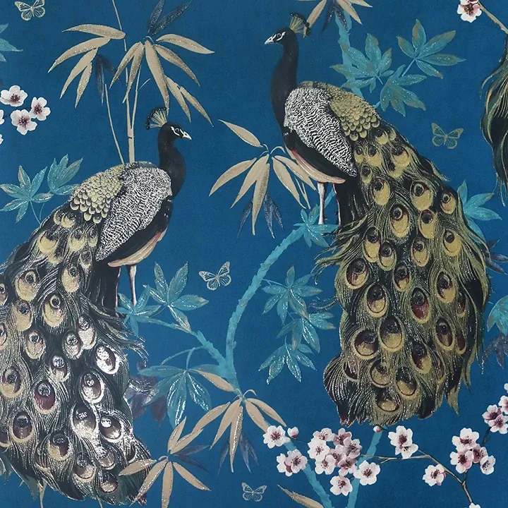 Brewster Home Fashions Takara Teal Opulent Peacock Wallpaper - SKU AH692505