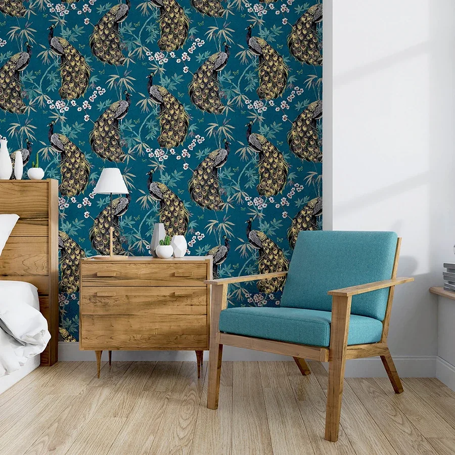 Brewster Home Fashions Takara Teal Opulent Peacock Wallpaper - SKU AH692505
