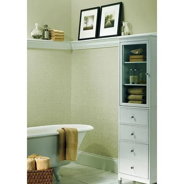 Brewster Home Fashions Talavera White Flower Tile Paintable Wallpaper - SKU 2704-59001