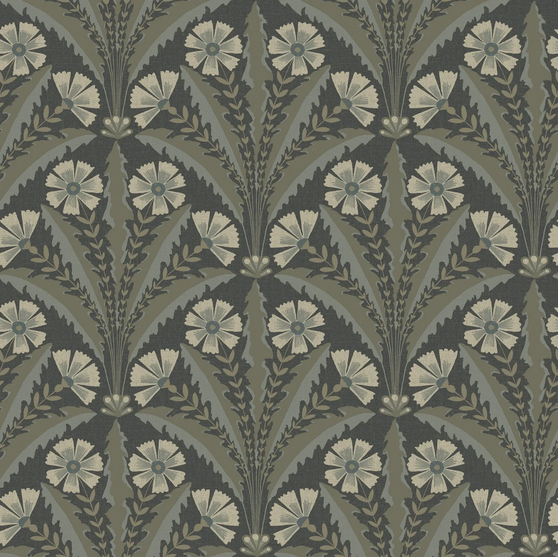 4169-27601 | Tap Root Charcoal Floral Damask Wallpaper