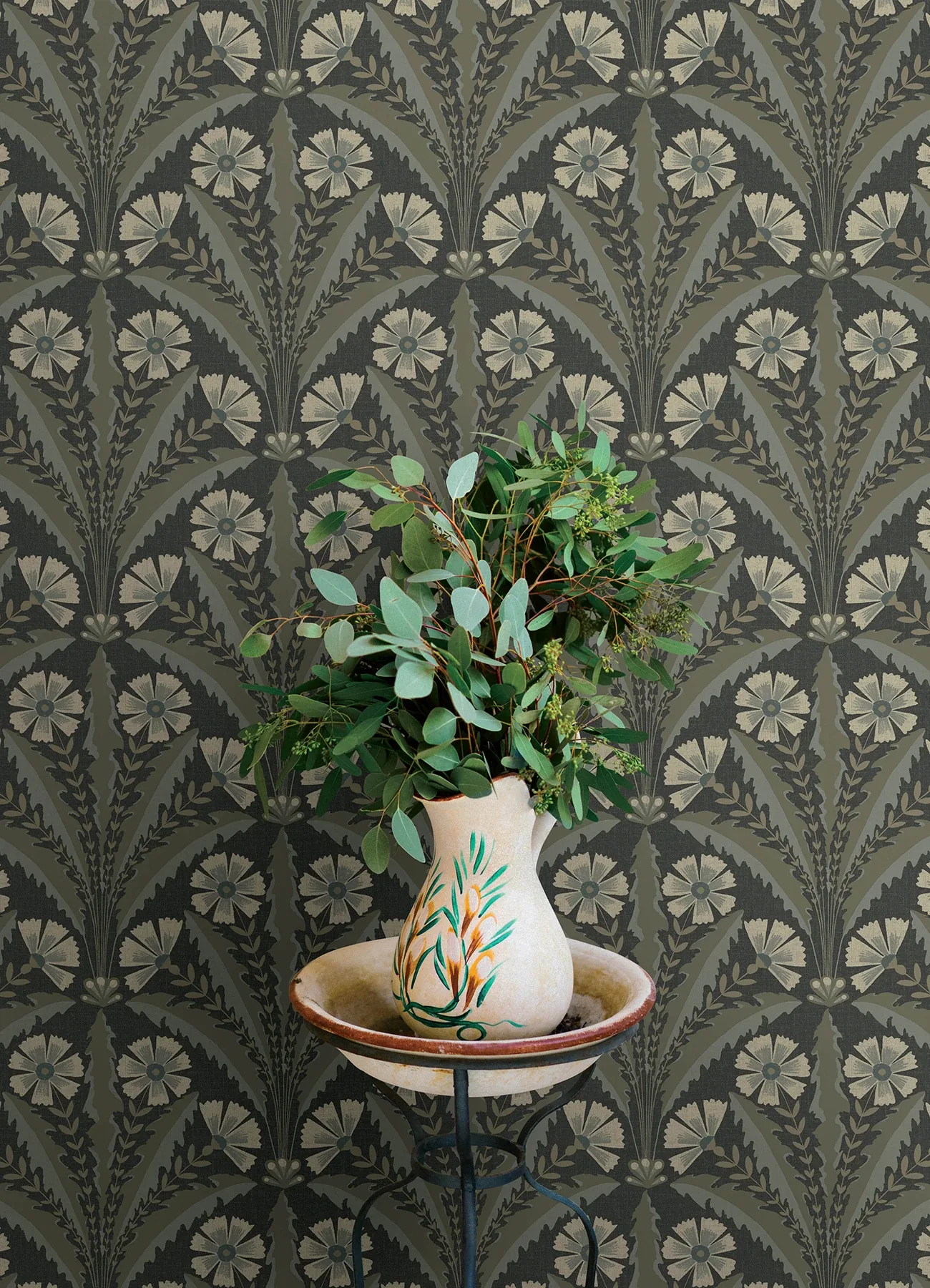 Brewster Home Fashions Tap Root Charcoal Floral Damask Wallpaper - SKU 4169-27601
