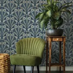 Brewster Home Fashions Tap Root Dark Blue Floral Damask Wallpaper - SKU 4169-27600