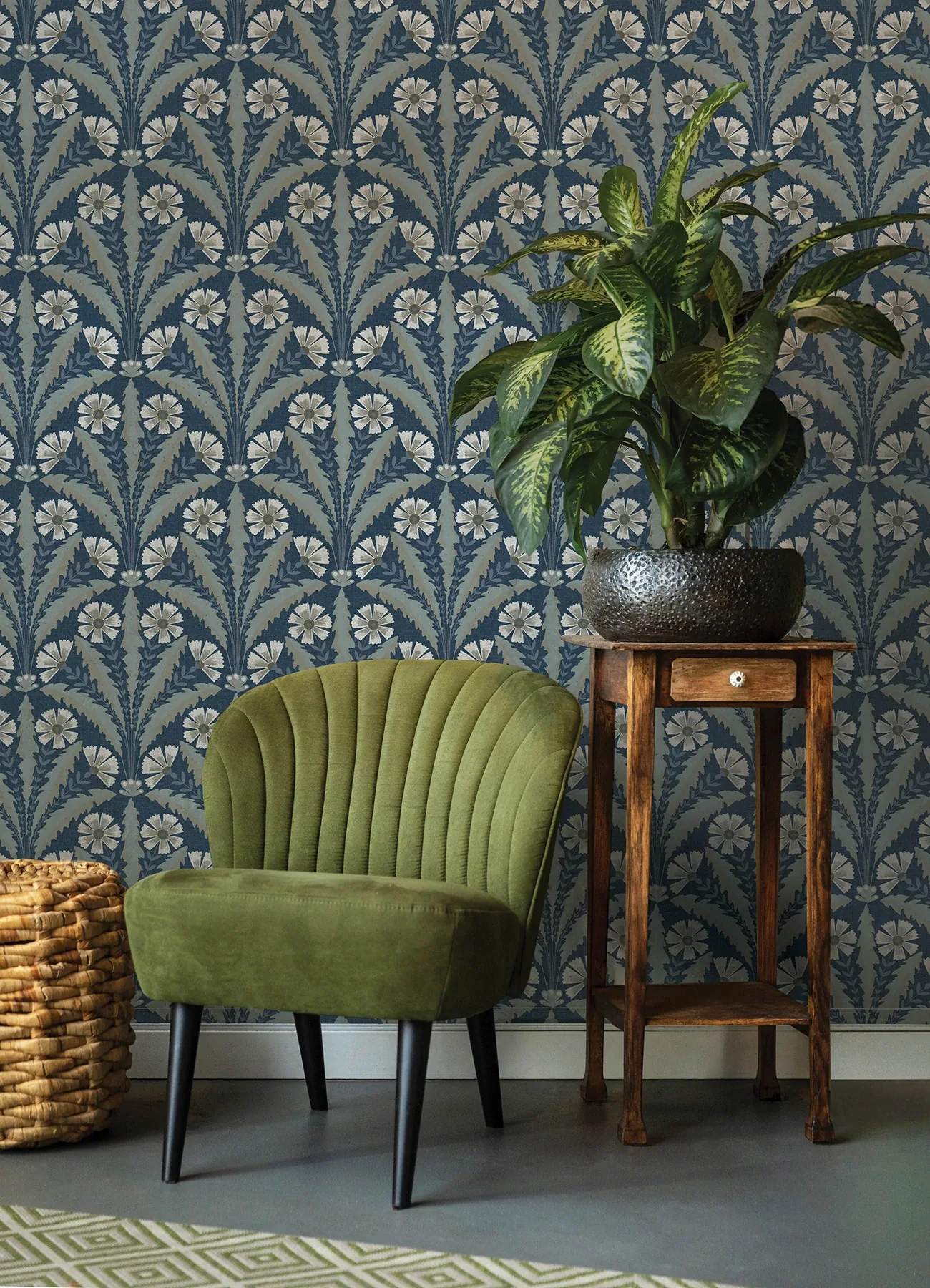 Brewster Home Fashions Tap Root Dark Blue Floral Damask Wallpaper - SKU 4169-27600