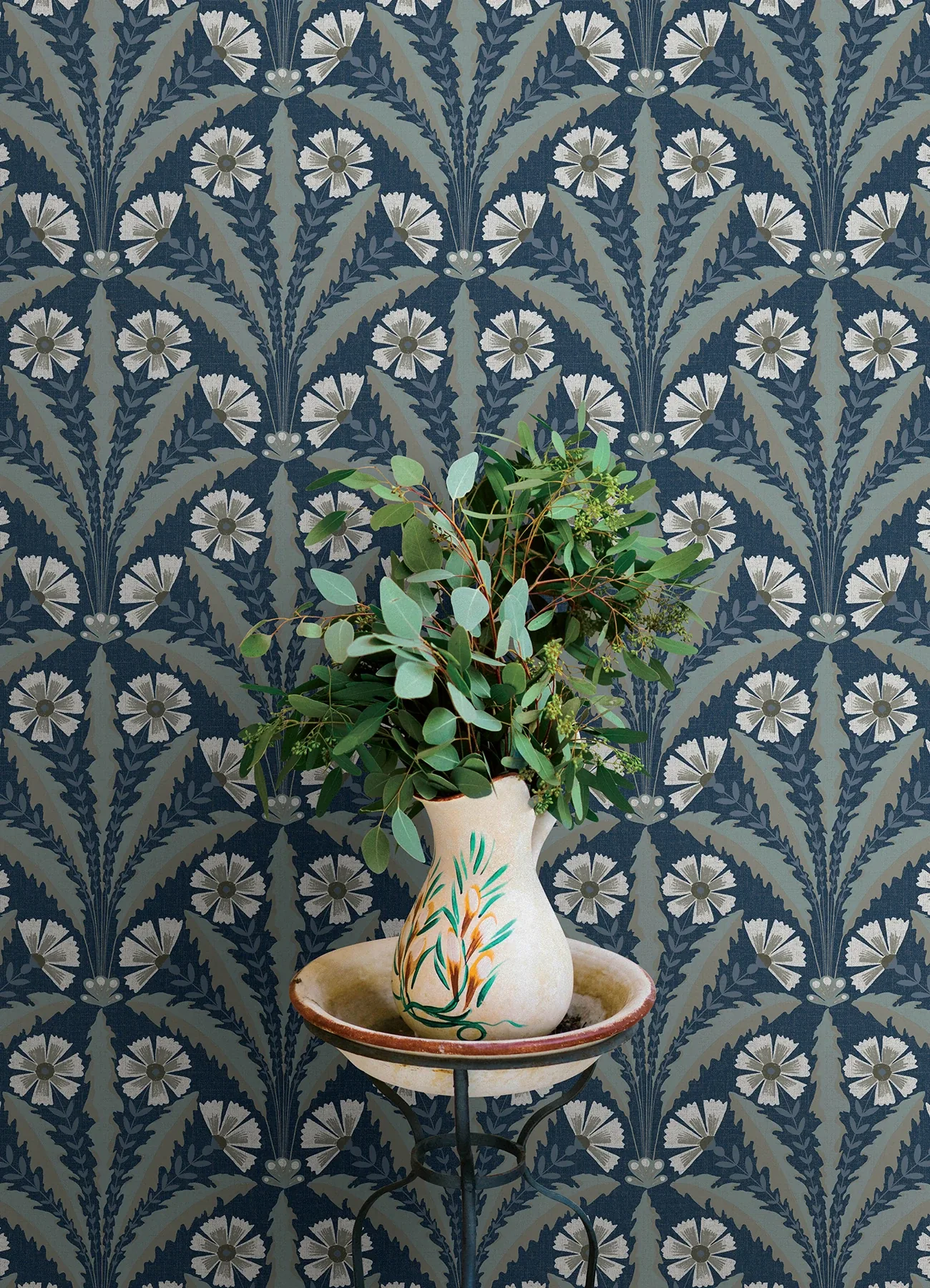 Brewster Home Fashions Tap Root Dark Blue Floral Damask Wallpaper - SKU 4169-27600