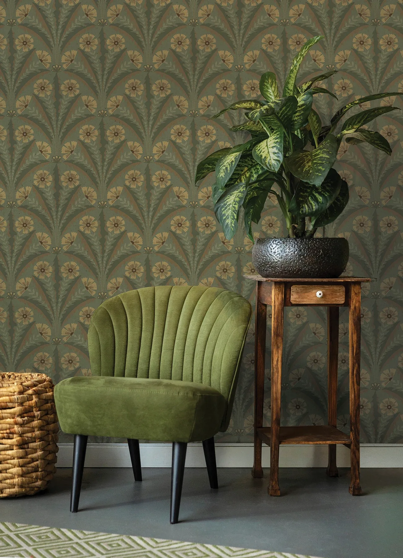Brewster Home Fashions Tap Root Green Floral Damask Wallpaper - SKU 4169-27604