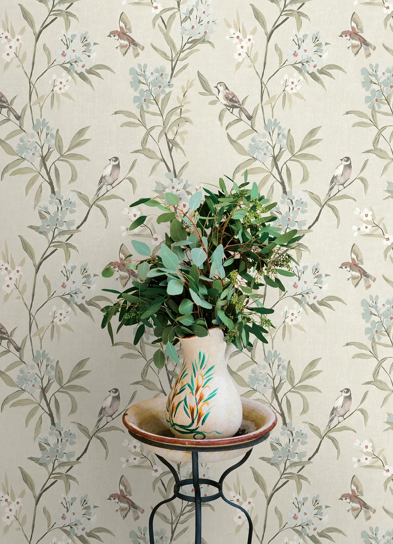 Brewster Home Fashions Tea Olive Beige Finch Frolic Wallpaper | Wallpaper Twins Brewster Home Fashions Tea Olive Beige Finch Frolic Wallpaper - SKU 4169-83137